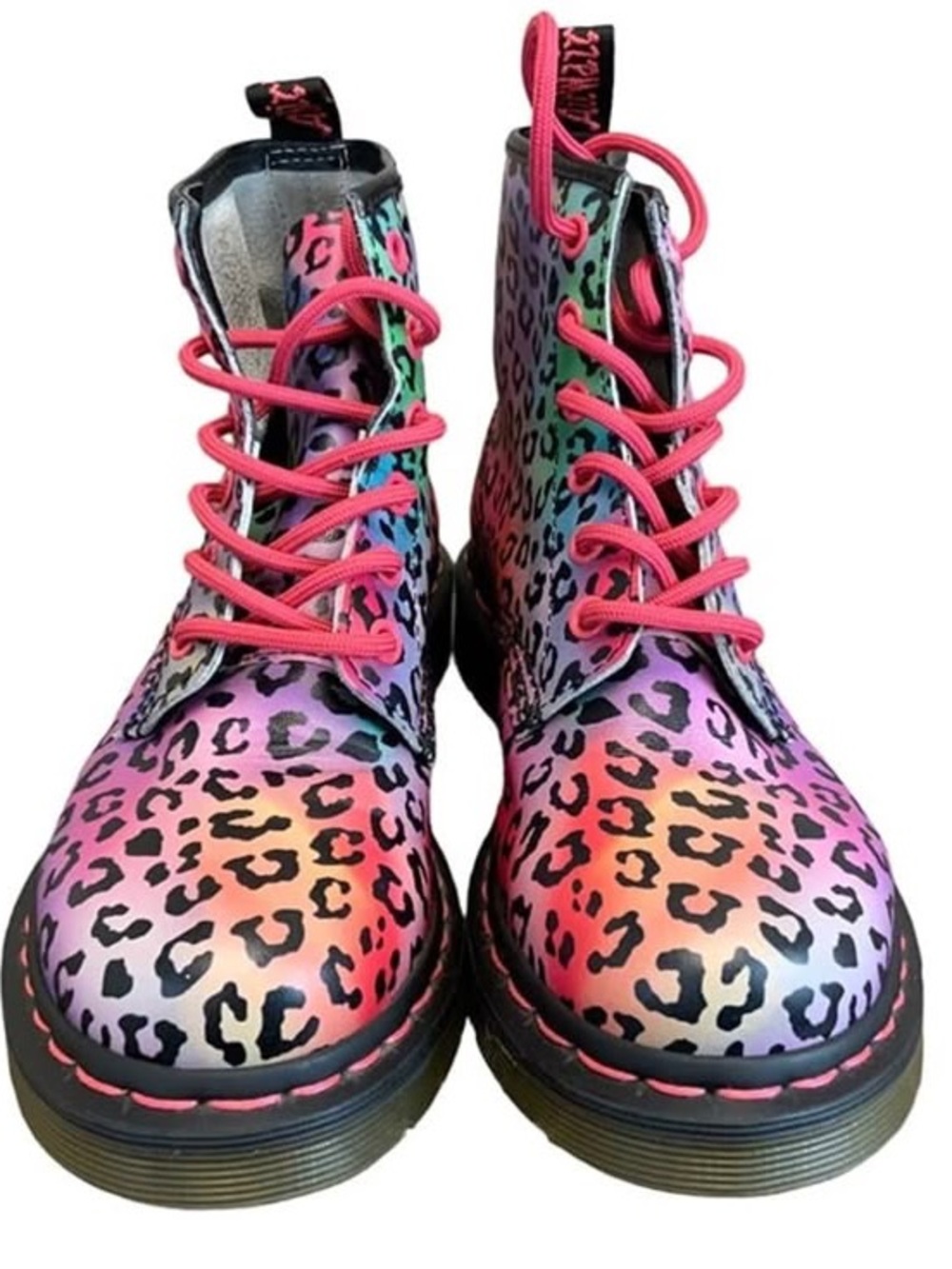 Dr. Martens Leopard Print Boots with Pink Laces